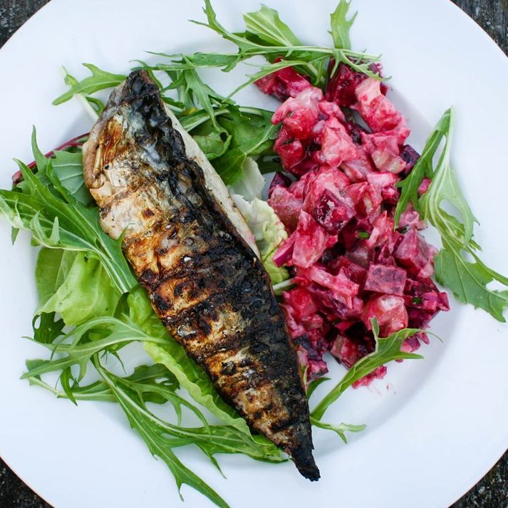 Grilled Mackerel with New Potatoes recipe